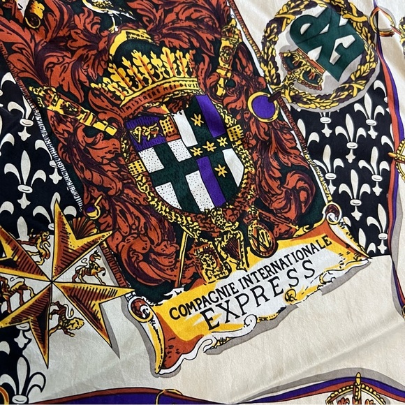 3/$30 🍂 Vintage Compagnie Internationale Express Silk Scarf Green Beige - Picture 3 of 6